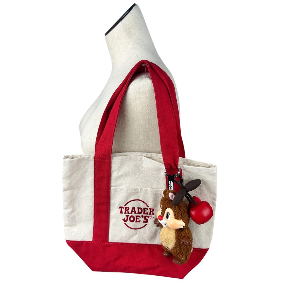 Trader Joes Red Trim Logo Embroidered Tote Bag - Picture 1 of 5